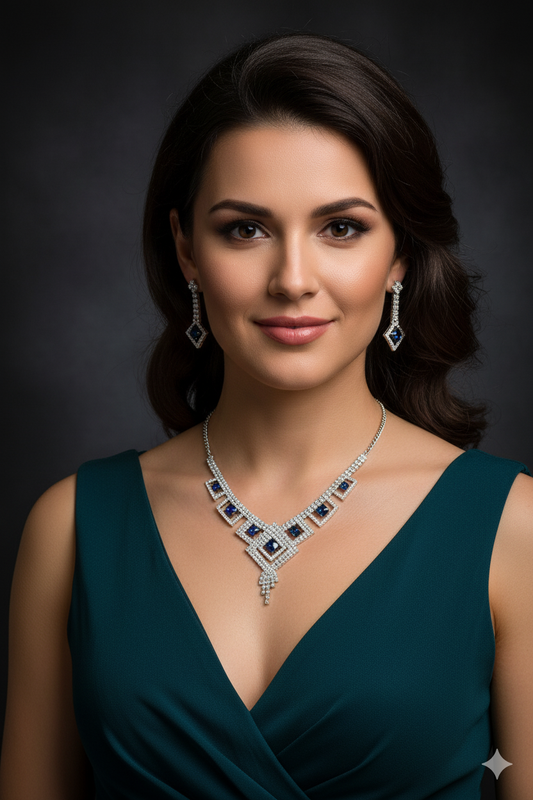 Royal Blue Crystal Diamond Necklace Set