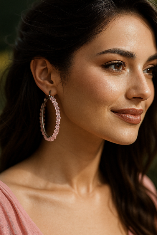 Chic Pink Crystal Hoop Earrings