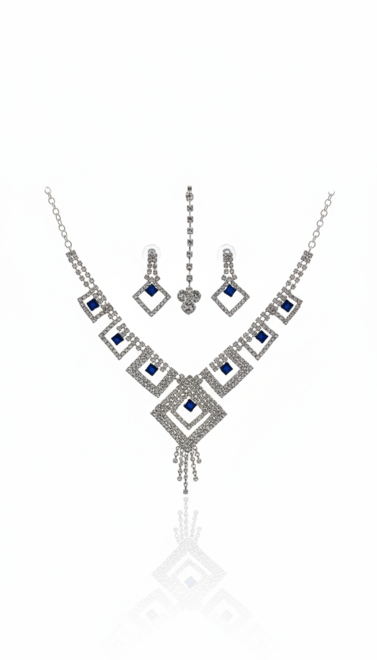 Royal Blue Crystal Diamond Necklace Set