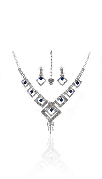 Royal Blue Crystal Diamond Necklace Set