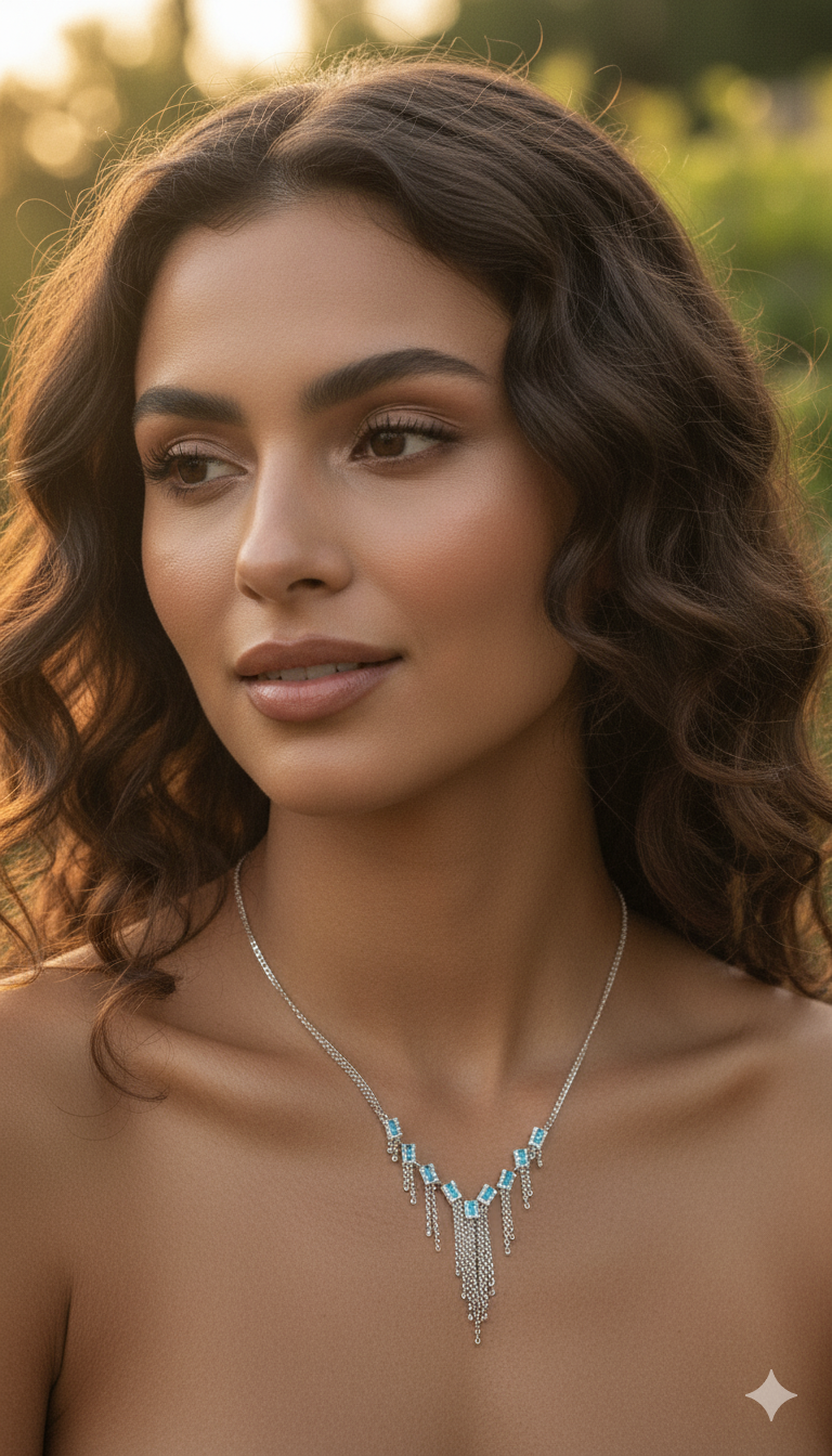 Blue Stone Diamond Necklace Set