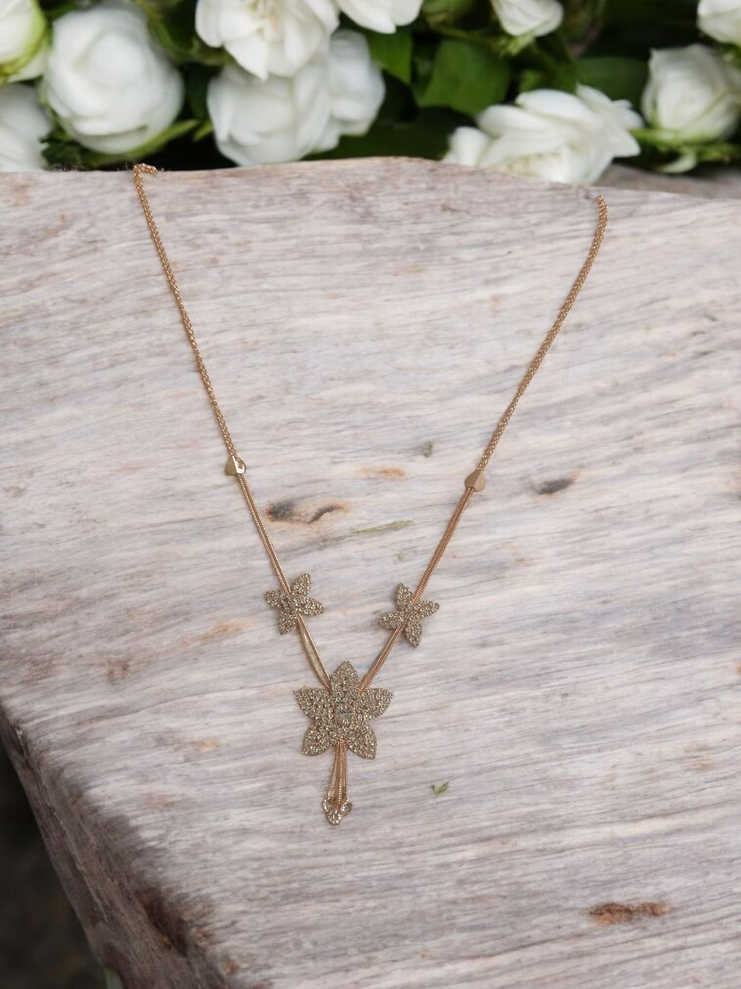 Rose Gold & Silver Floral Necklace Set