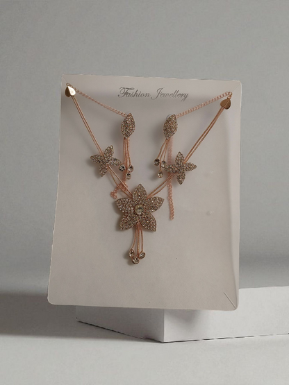 Rose Gold & Silver Floral Necklace Set
