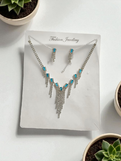Blue Stone Diamond Necklace Set
