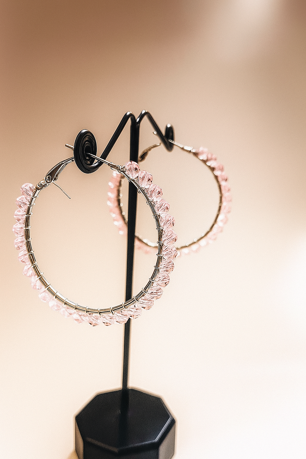Chic Pink Crystal Hoop Earrings