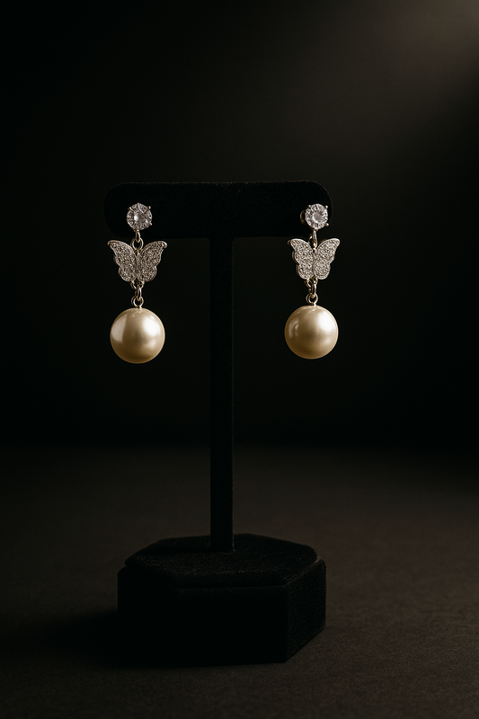 Silver Pearl Frame Earrings