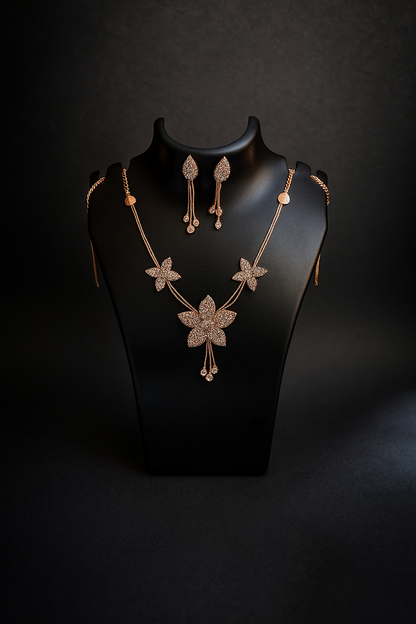 Rose Gold & Silver Floral Necklace Set