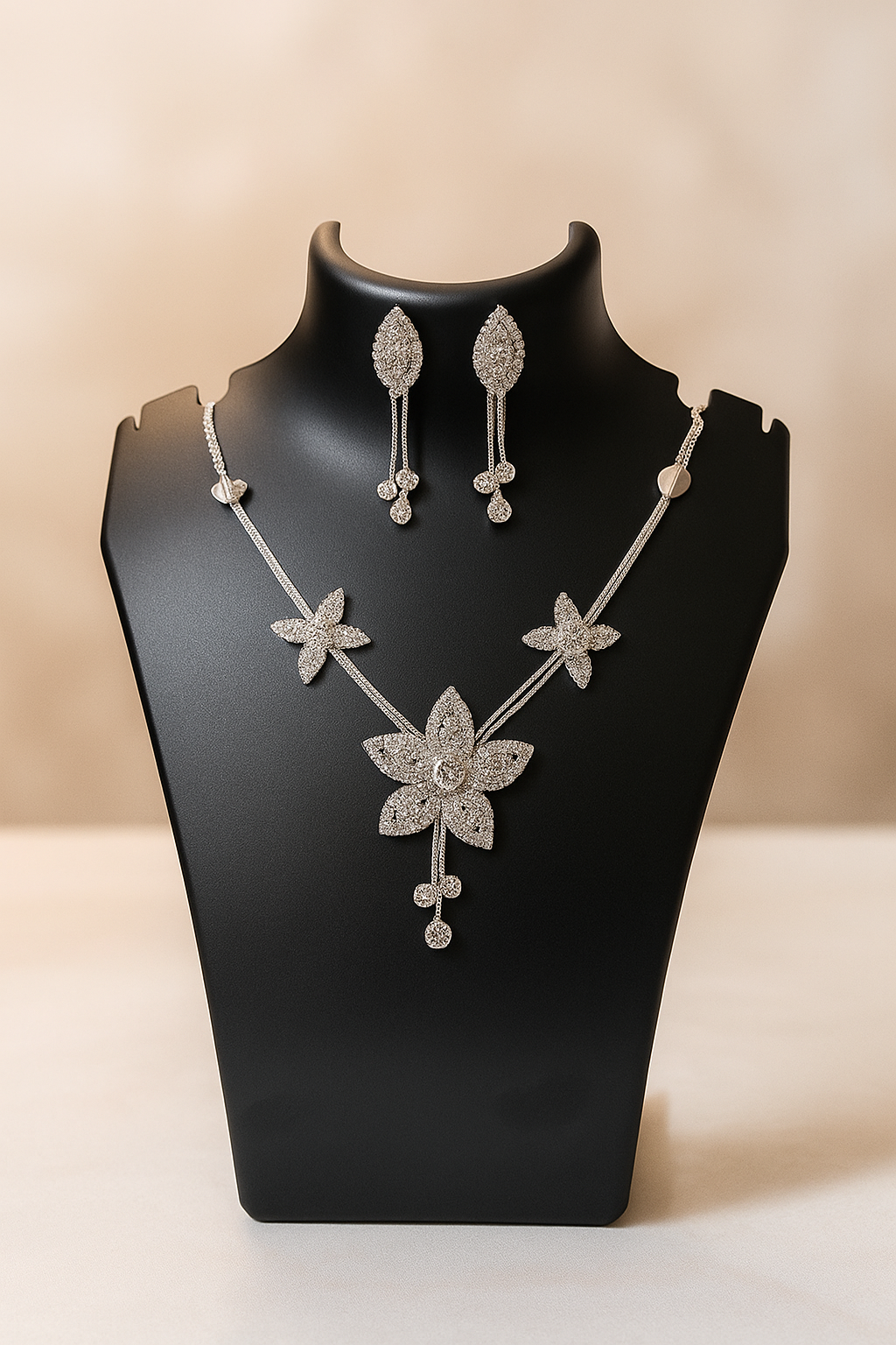 Rose Gold & Silver Floral Necklace Set