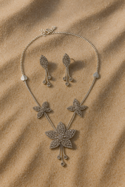 Rose Gold & Silver Floral Necklace Set