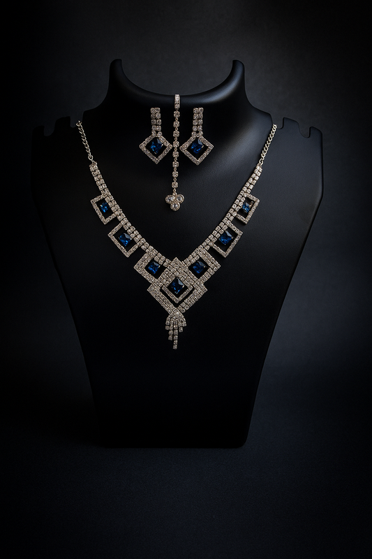 Royal Blue Crystal Diamond Necklace Set