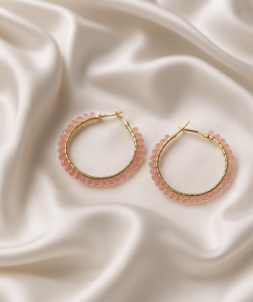 Chic Pink Crystal Hoop Earrings