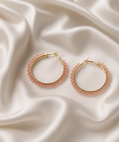 Chic Pink Crystal Hoop Earrings