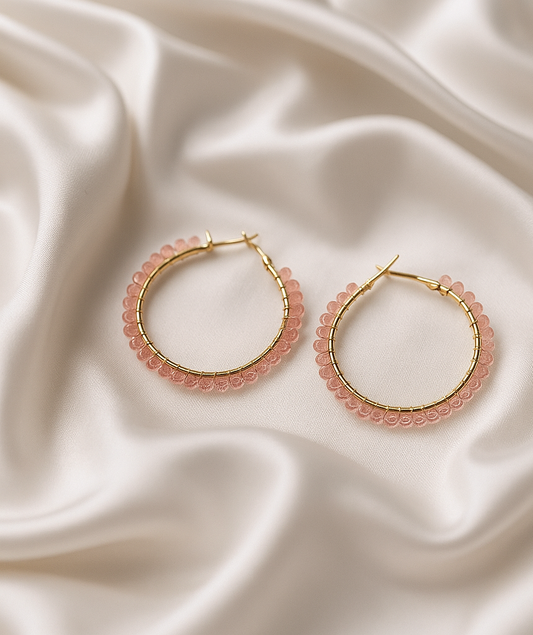 Chic Pink Crystal Hoop Earrings